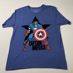 Disney Store Blue Captain America Marvel Mens Size L Short Sleeve T Shirt